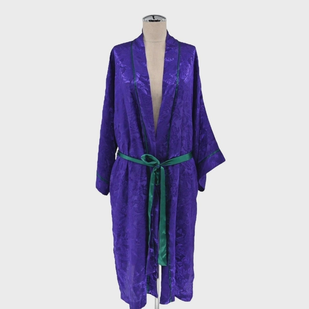 Victorias Secret Gold Label Floral Robe Womens Size OS Purple Vintage Y2K Kimono - Picture 1 of 15